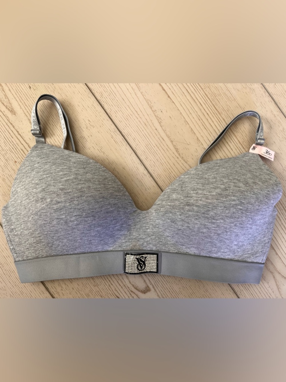Victoria's Secret Gray Wireless Padded Bra with Rhinestone VS Emblem